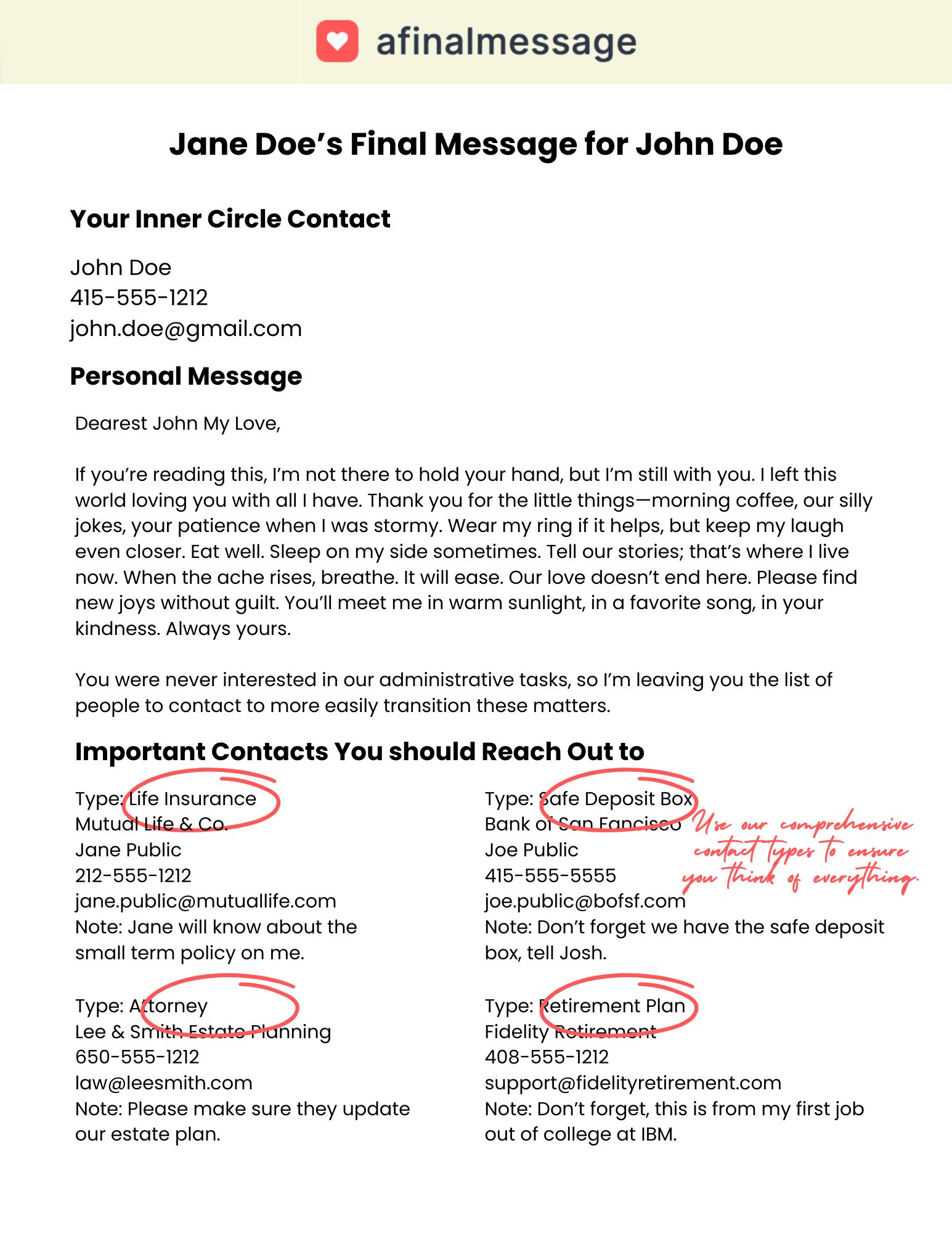 Sample Final Message Document